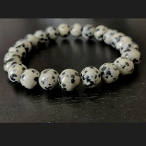 Dalmatian Jasper gemstone beaded stretch bracelet #048